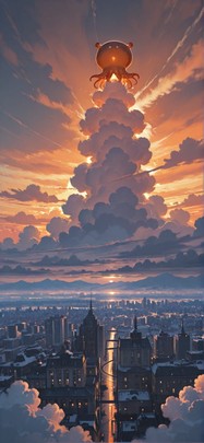 Nimbus Orange Afternoon City Winter Animal mobile wallpaper / スマホ壁紙