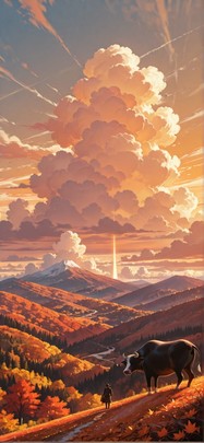 Nimbus Orange Afternoon Nature Autumn Animal Machine mobile wallpaper / スマホ壁紙