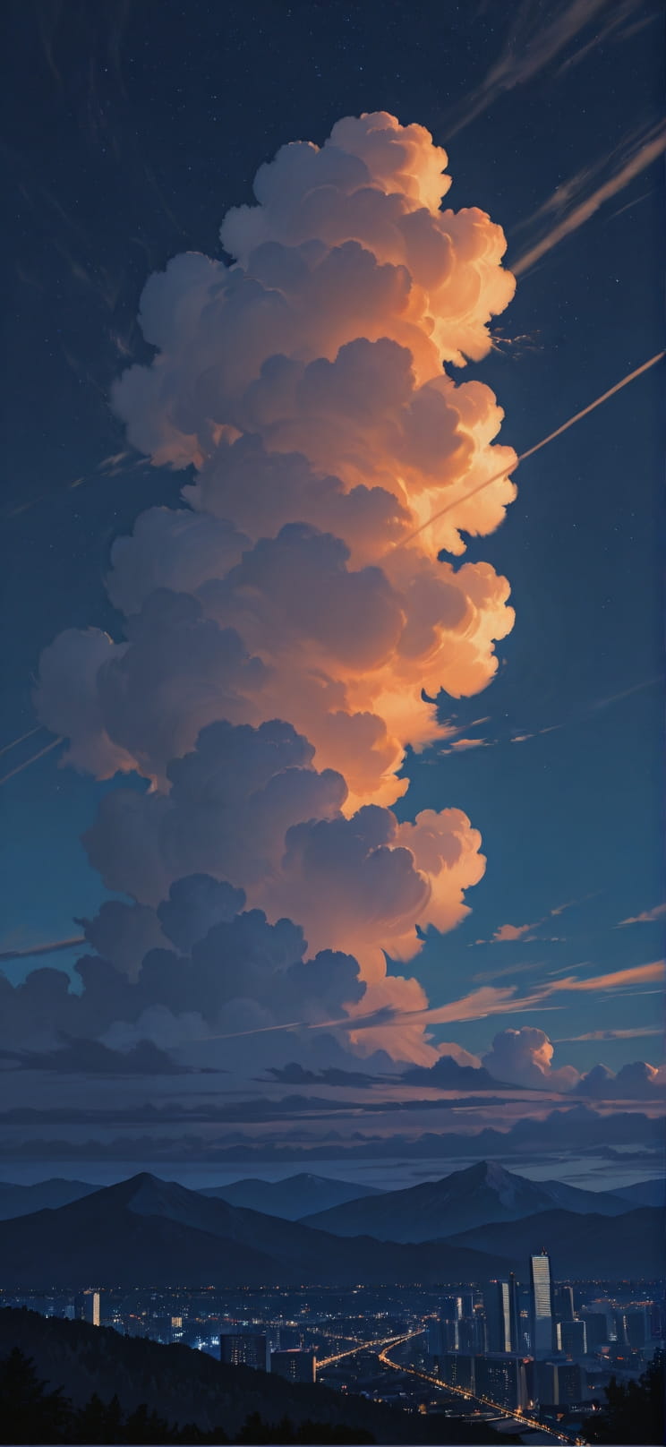 Nimbus Orange Night Mountain Summer mobile wallpaper / スマホ壁紙