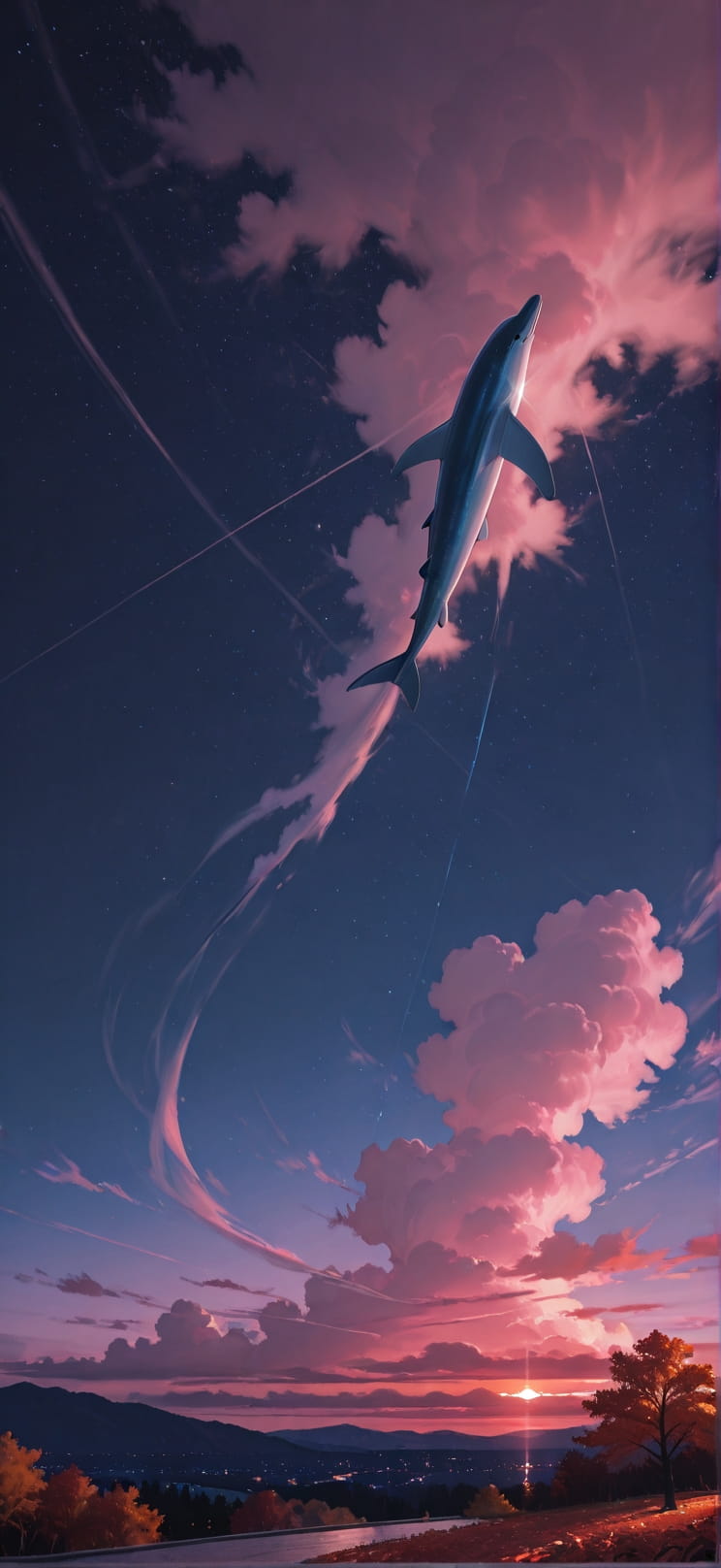 Nimbus Pink Night Sky Autumn Animal mobile wallpaper / スマホ壁紙