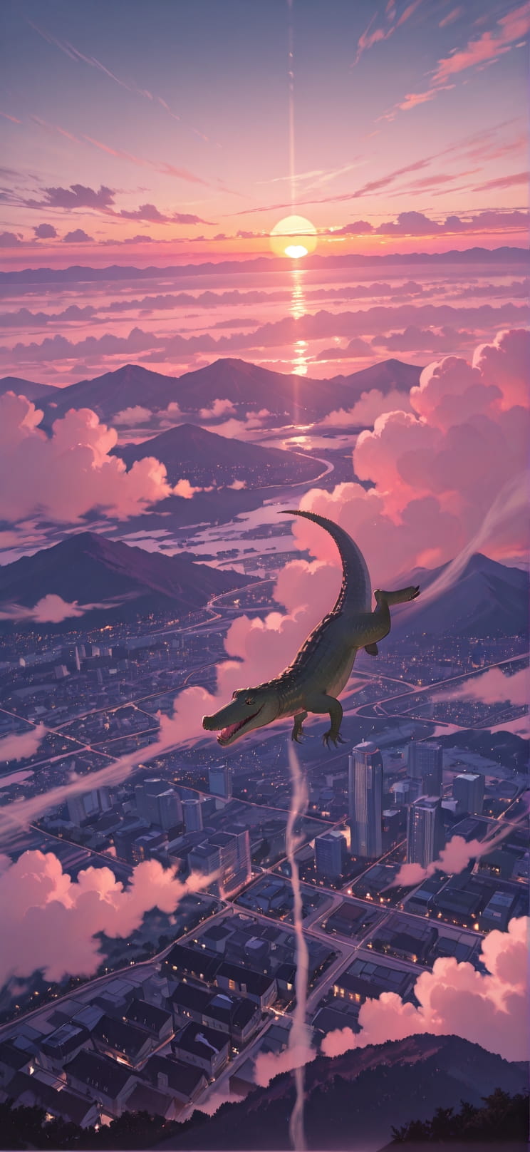 Nimbus Pink Sunset City Spring Animal mobile wallpaper / スマホ壁紙