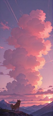Nimbus Pink Sunset Mountain Summer Animal mobile wallpaper / スマホ壁紙
