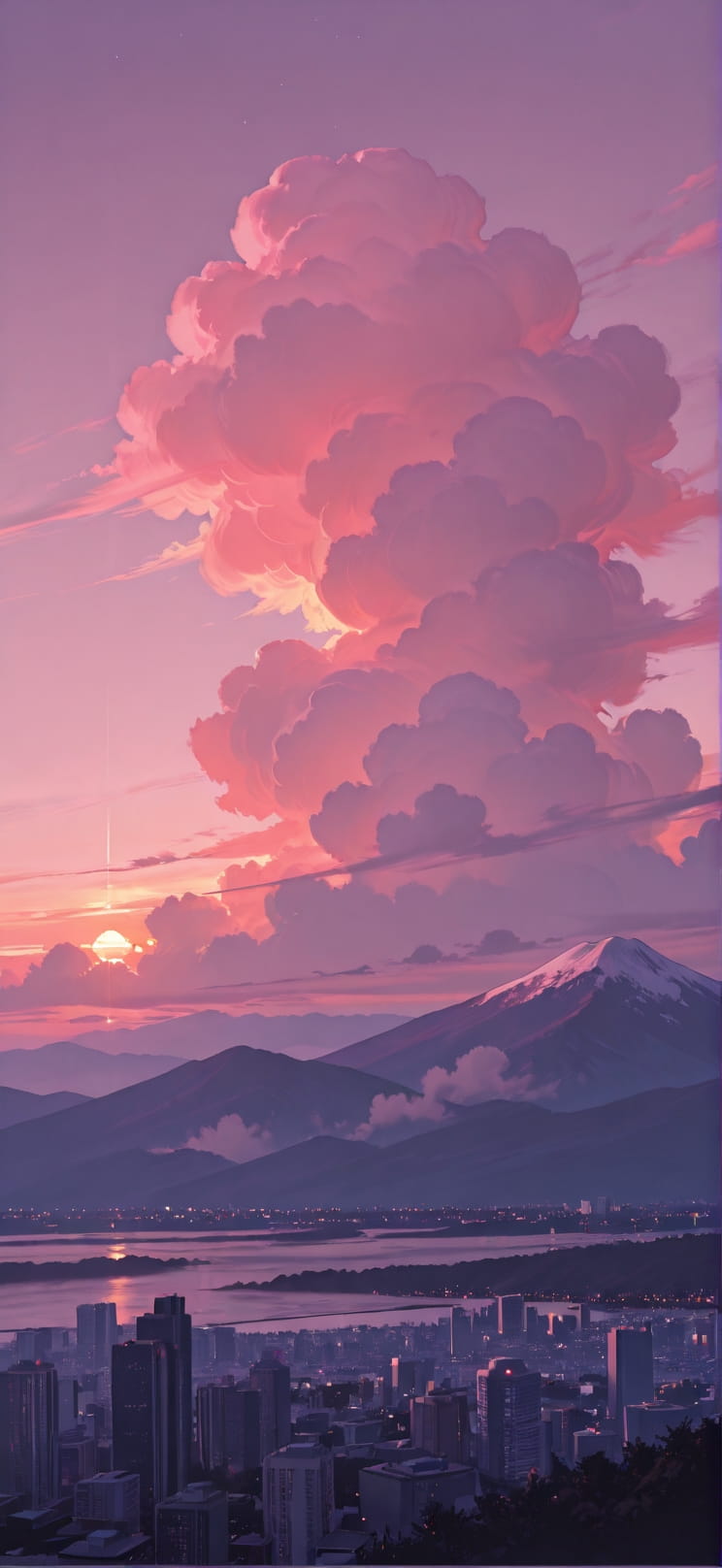 Nimbus Pink Sunset Mountain Summer mobile wallpaper / スマホ壁紙