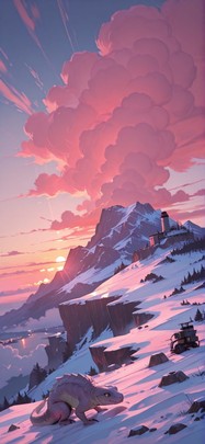 Nimbus Pink Sunset Sea Winter Animal Machine mobile wallpaper / スマホ壁紙