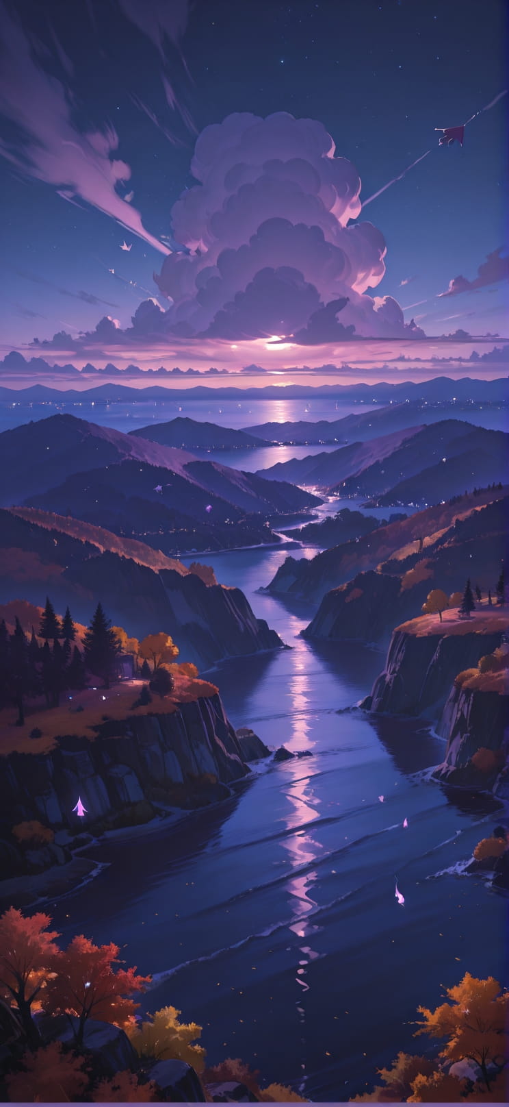 Nimbus Purple Night Sea Autumn Animal mobile wallpaper / スマホ壁紙