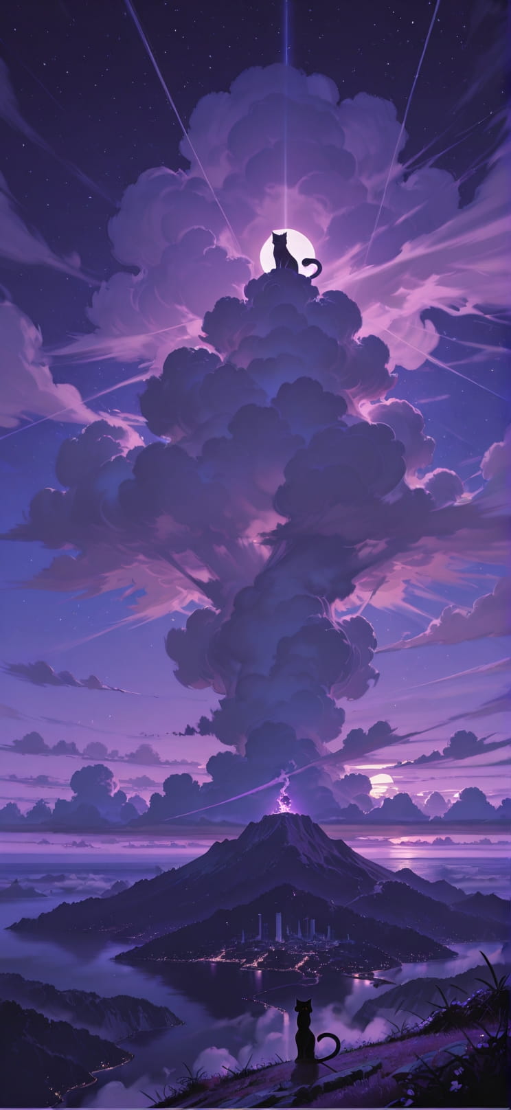 Nimbus Purple Night Sea Spring Animal Machine mobile wallpaper / スマホ壁紙