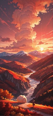Nimbus Red Afternoon Mountain Autumn mobile wallpaper / スマホ壁紙
