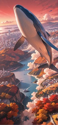 Nimbus Red Afternoon Sea Autumn Animal mobile wallpaper / スマホ壁紙