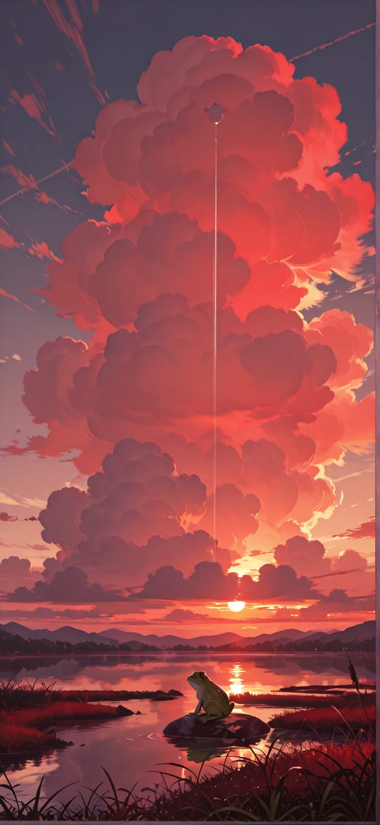 Nimbus Red Sunset Sea Spring Animal Machine mobile wallpaper / スマホ壁紙