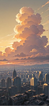 Nimbus Yellow Sunset City Spring Machine mobile wallpaper / スマホ壁紙