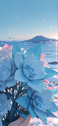 Origami Blue Afternoon Sea Winter mobile wallpaper / スマホ壁紙