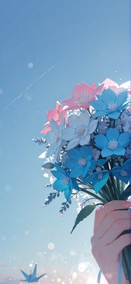 Origami Blue Afternoon Sky Spring mobile wallpaper / スマホ壁紙