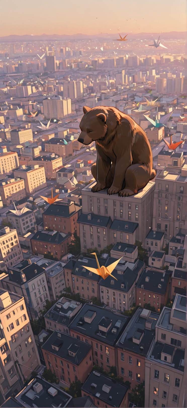 Origami Brown Afternoon City Spring Animal mobile wallpaper / スマホ壁紙