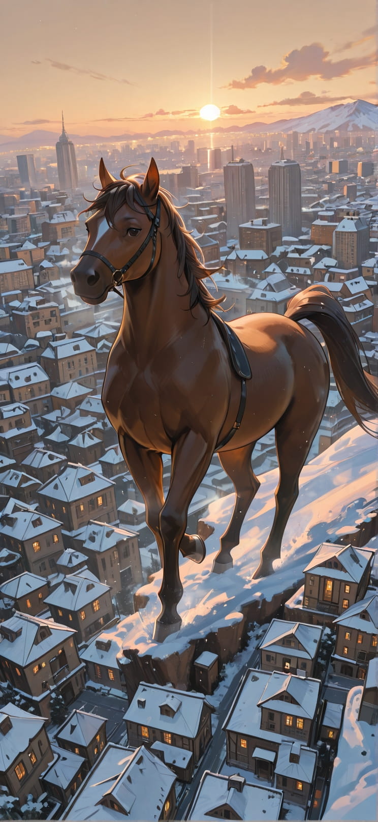 Origami Brown Afternoon City Winter Animal mobile wallpaper / スマホ壁紙