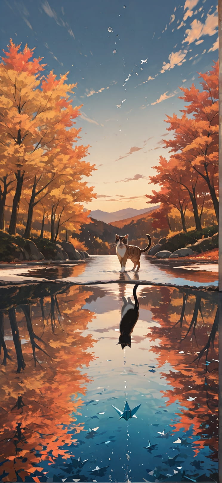 Origami Brown Afternoon Sky Autumn Animal mobile wallpaper / スマホ壁紙
