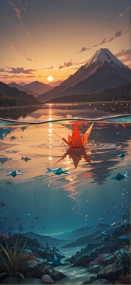 Origami Brown Sunset Mountain Spring mobile wallpaper / スマホ壁紙