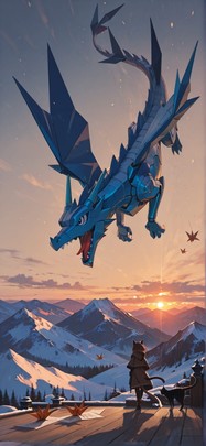 Origami Brown Sunset Mountain Winter Animal mobile wallpaper / スマホ壁紙