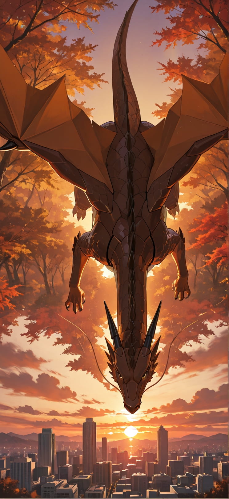 Origami Brown Sunset Nature Autumn Animal mobile wallpaper / スマホ壁紙