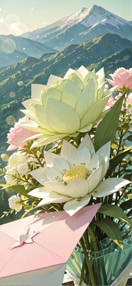 Origami Green Afternoon Mountain Spring mobile wallpaper / スマホ壁紙