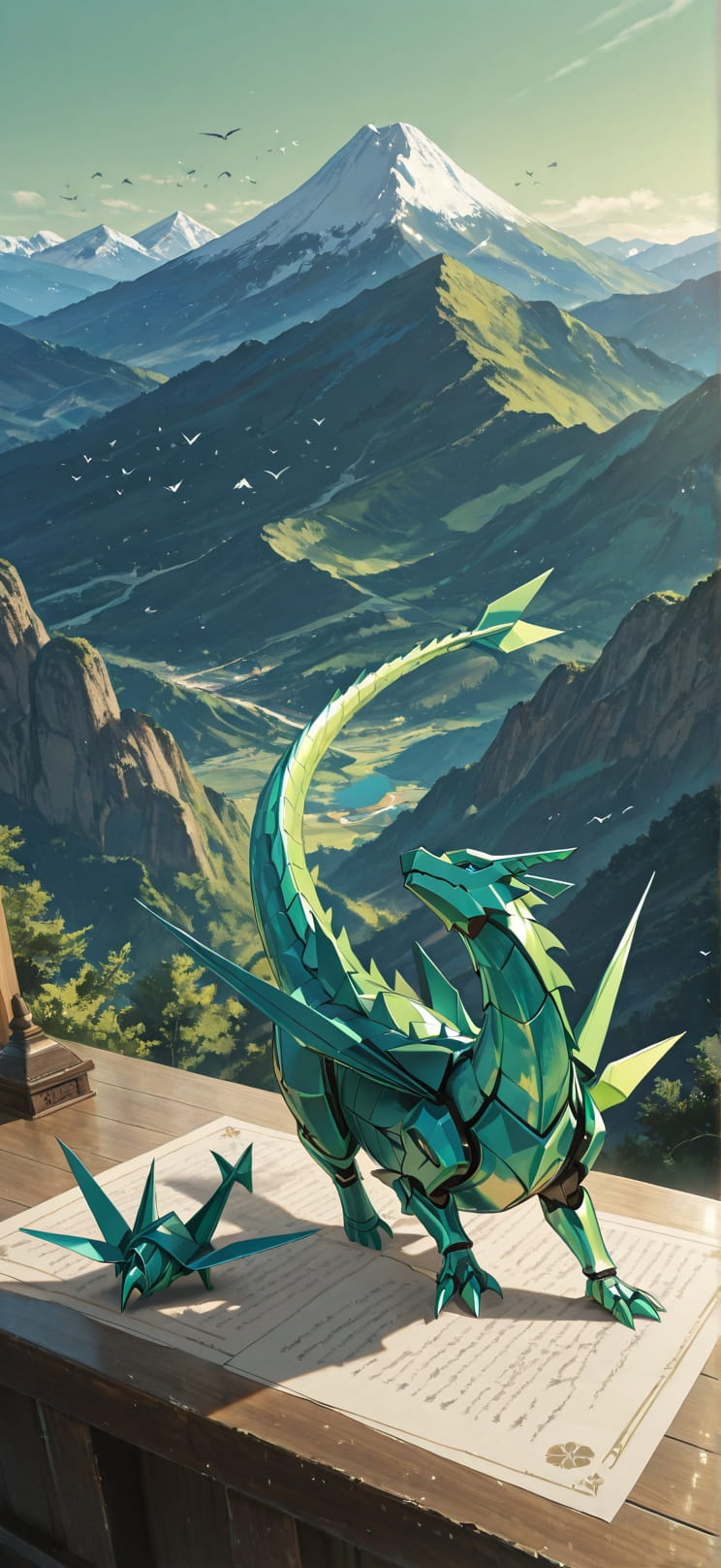 Origami Green Afternoon Mountain Summer Animal mobile wallpaper / スマホ壁紙