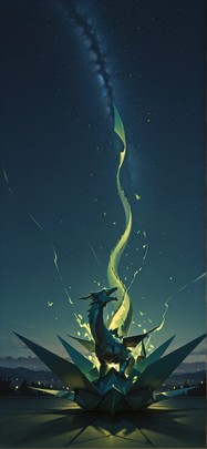 Origami Green Night Sky Spring mobile wallpaper / スマホ壁紙