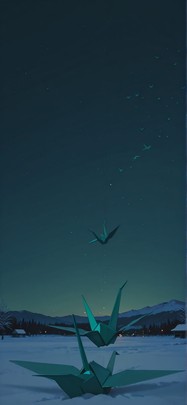 Origami Green Night Sky Winter mobile wallpaper / スマホ壁紙