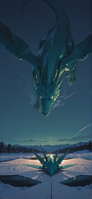 Origami Green Night Sky Winter mobile wallpaper / スマホ壁紙