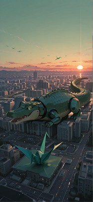 Origami Green Sunset City Spring Animal Machine mobile wallpaper / スマホ壁紙