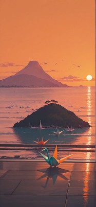 Origami Orange Afternoon Sea Summer Animal mobile wallpaper / スマホ壁紙