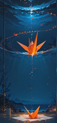 Origami Orange Night Sea Winter Machine mobile wallpaper / スマホ壁紙