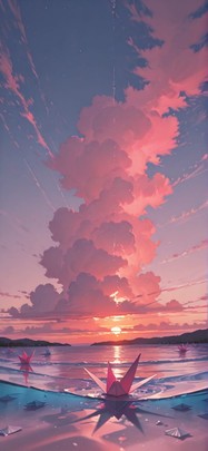 Origami Pink Sunset Sky Autumn mobile wallpaper / スマホ壁紙