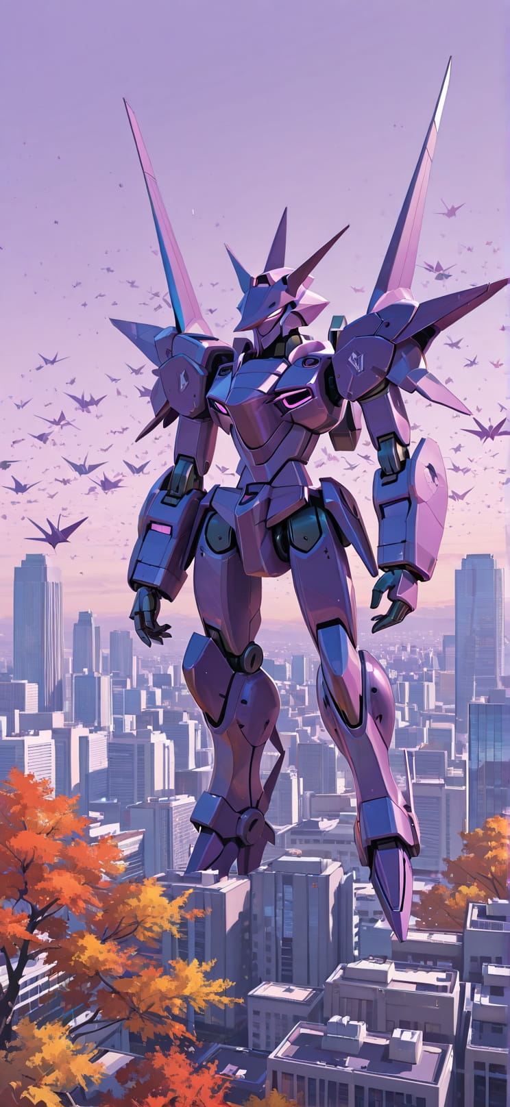 Origami Purple Afternoon City Autumn Machine mobile wallpaper / スマホ壁紙