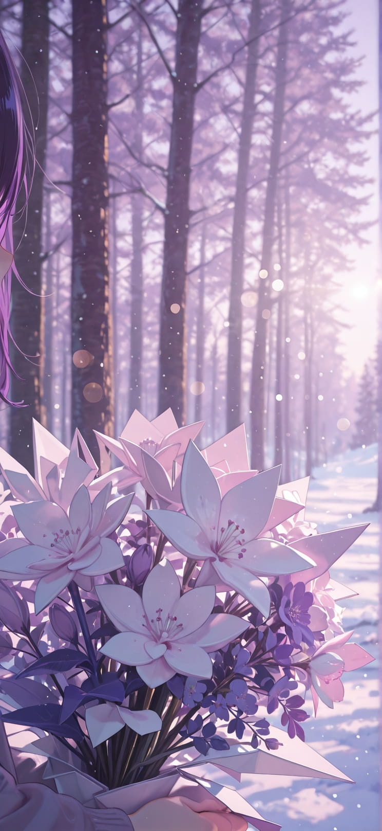 Origami Purple Afternoon Nature Winter Machine mobile wallpaper / スマホ壁紙