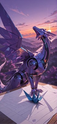 Origami Purple Sunset Nature Summer Machine mobile wallpaper / スマホ壁紙