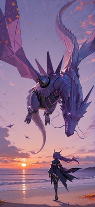 Origami Purple Sunset Sea Autumn Machine mobile wallpaper / スマホ壁紙