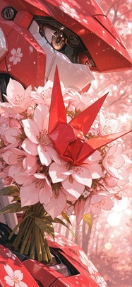 Origami Red Afternoon Nature Spring Machine mobile wallpaper / スマホ壁紙