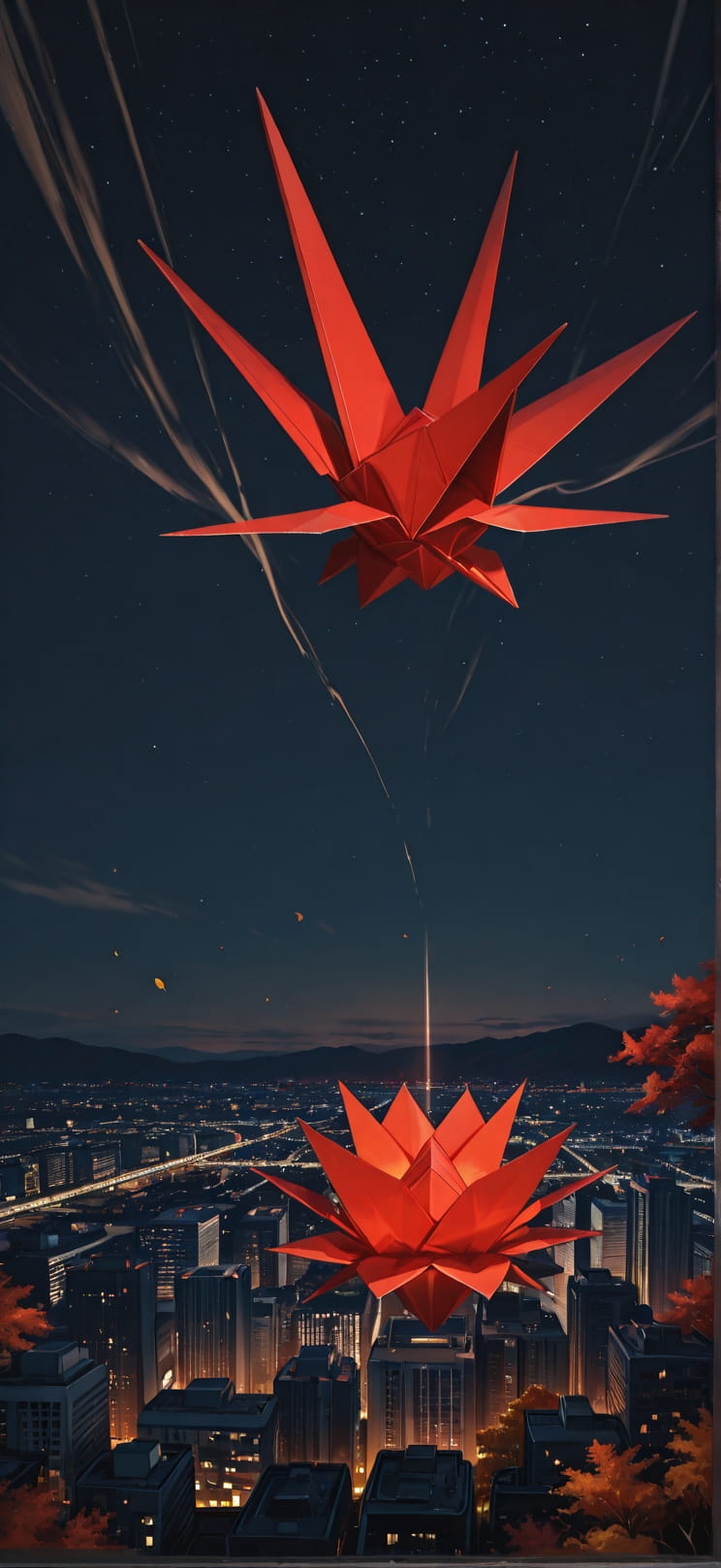 Origami Red Night Sky Autumn mobile wallpaper / スマホ壁紙