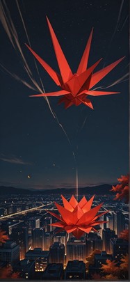 Origami Red Night Sky Autumn mobile wallpaper / スマホ壁紙