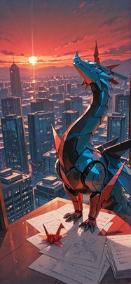 Origami Red Sunset City Winter mobile wallpaper / スマホ壁紙