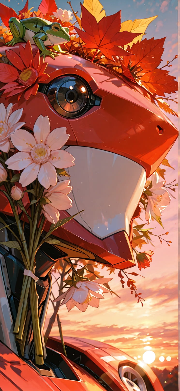 Origami Red Sunset Sky Autumn Animal Machine mobile wallpaper / スマホ壁紙