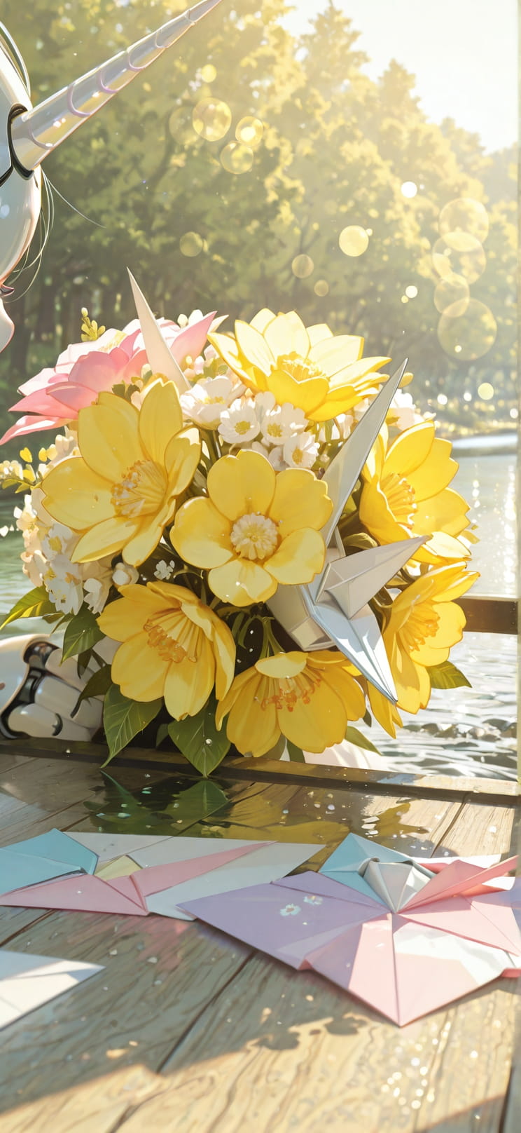 Origami Yellow Afternoon Sea Spring Animal Machine mobile wallpaper / スマホ壁紙