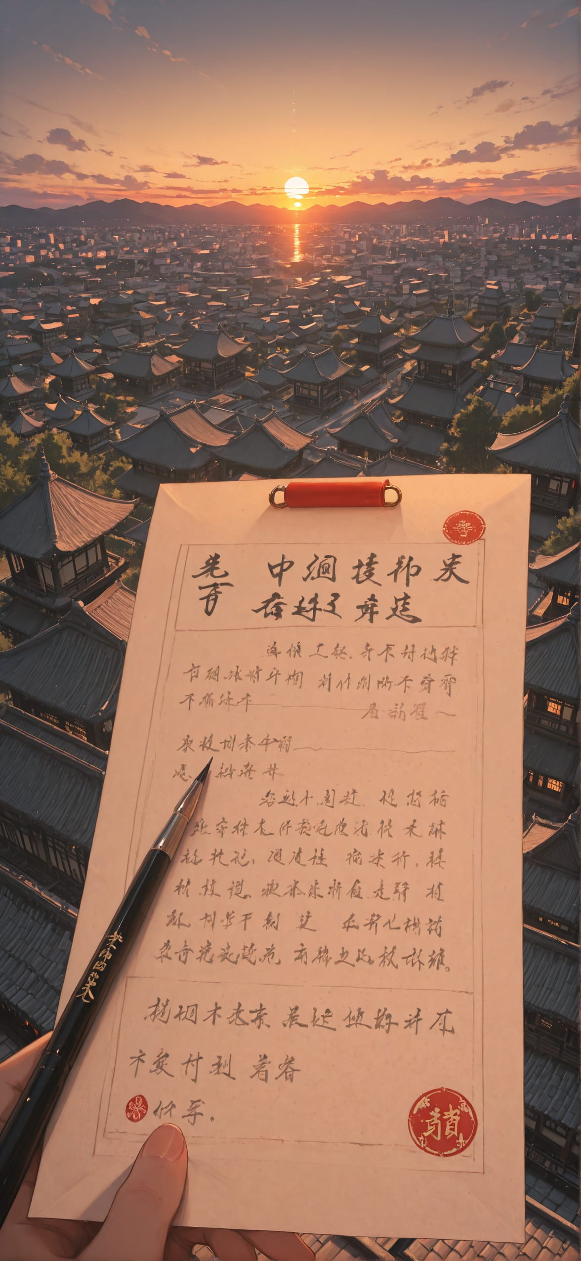 Penpals Brown Sunset City Spring mobile wallpaper / スマホ壁紙