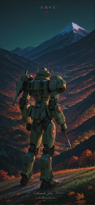 Penpals Green Night Mountain Autumn Machine mobile wallpaper / スマホ壁紙