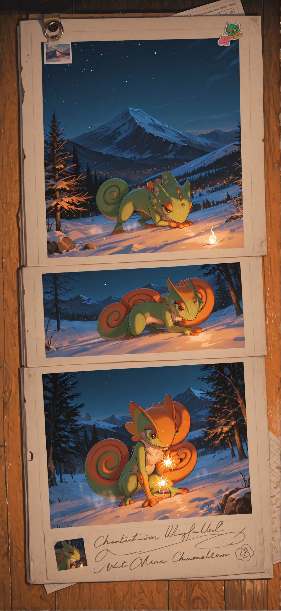 Penpals Orange Night Mountain Winter Animal mobile wallpaper / スマホ壁紙