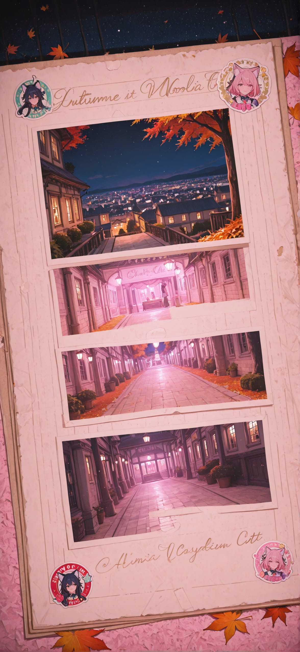 Penpals Pink Night City Autumn mobile wallpaper / スマホ壁紙