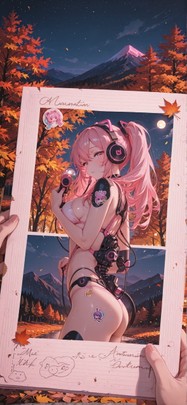 Penpals Pink Night Mountain Autumn Machine mobile wallpaper / スマホ壁紙