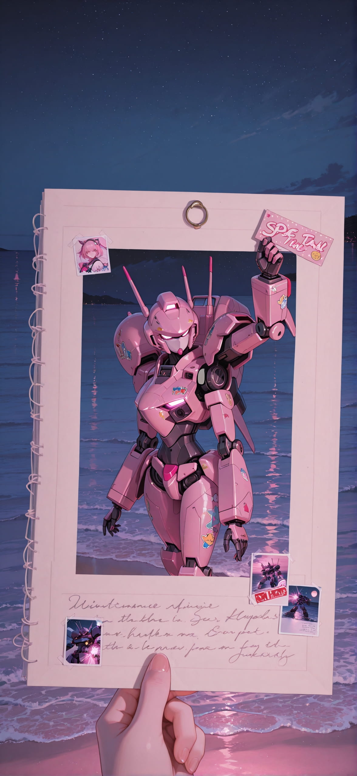 Penpals Pink Night Sea Spring Machine mobile wallpaper / スマホ壁紙