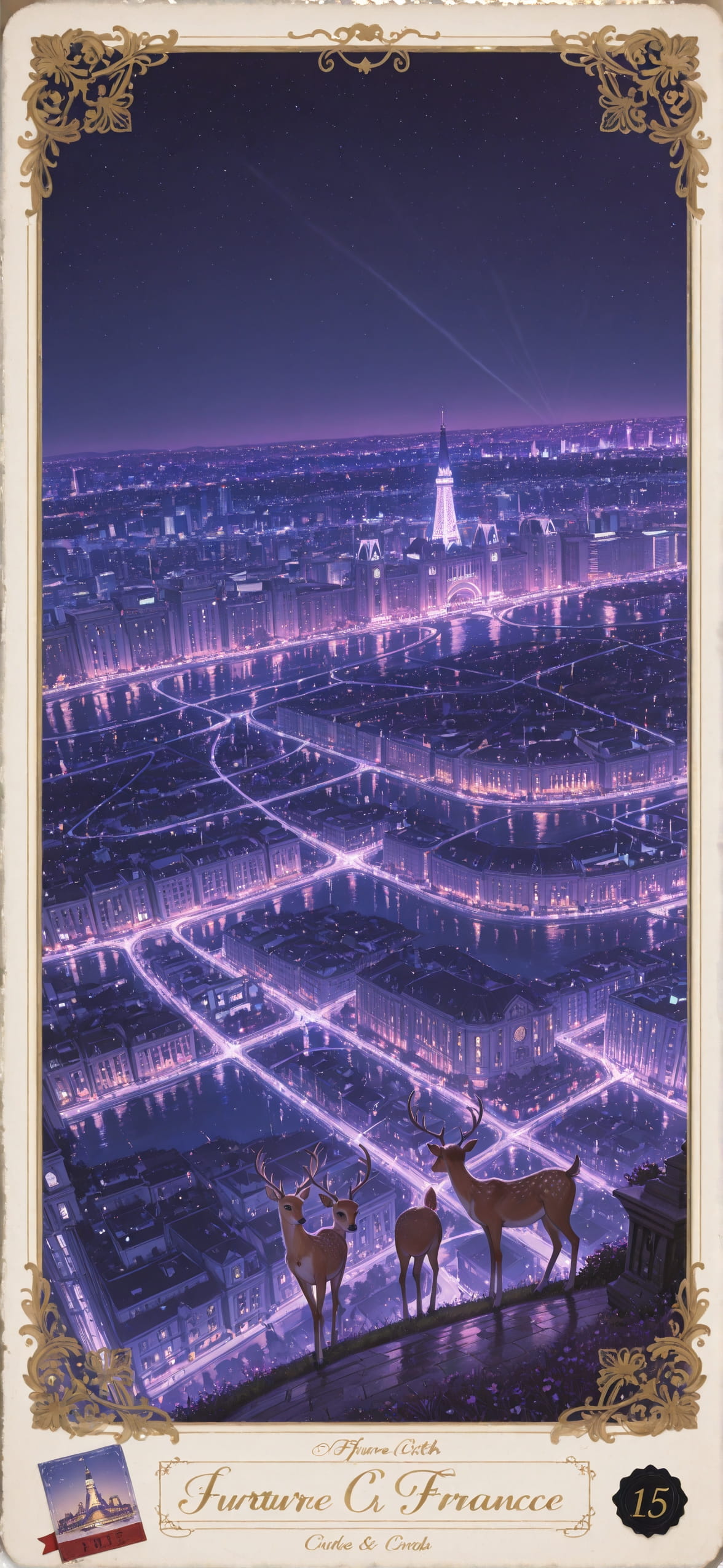 Penpals Purple Night City Spring Animal mobile wallpaper / スマホ壁紙