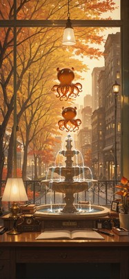 Penpals Yellow Afternoon City Autumn Animal mobile wallpaper / スマホ壁紙