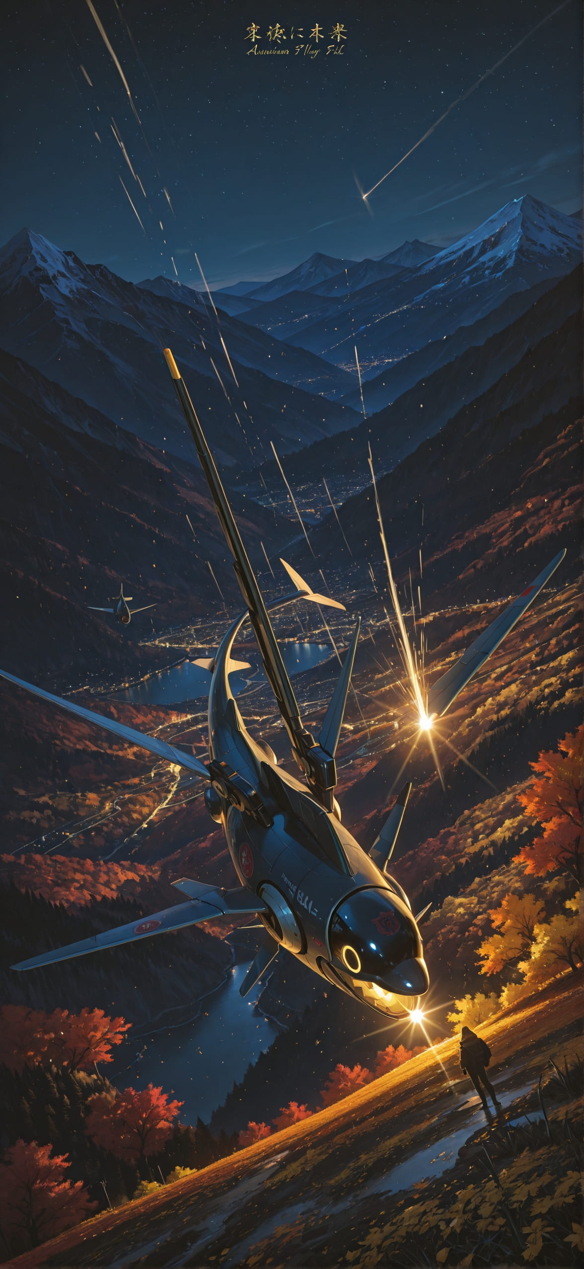 Penpals Yellow Night Mountain Autumn Animal Machine mobile wallpaper / スマホ壁紙